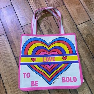 BRIGHTON "Love To Be Bold" RAINBOW Heart Canvas Beach TOTE Bag TOM CLANCY